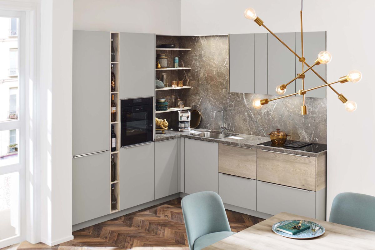 Ballerina-moderne-L-Kueche-grau-Samtlack